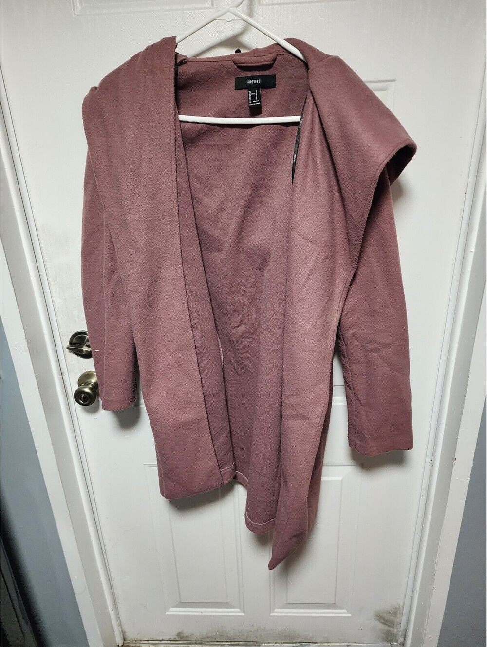 Forever 21 Mauve Hooded Open Front Cardigan Sweater